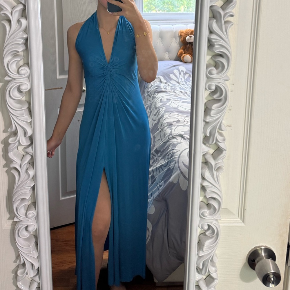 Zara Blue Halter Backless Summer Flowy Dress